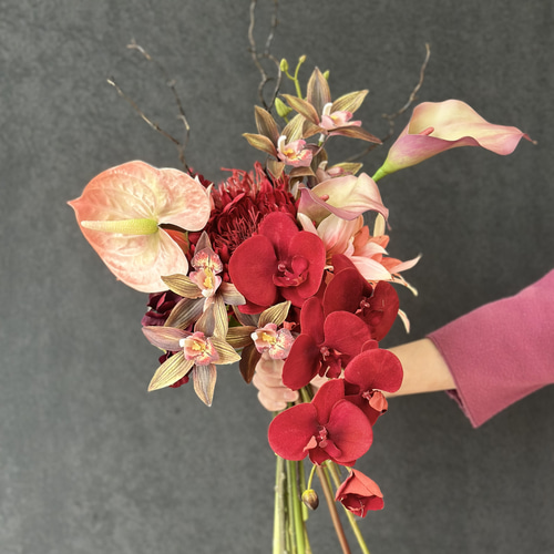 和装向けウエディングブーケ 胡蝶蘭赤 ブーケ SATOMI 通販