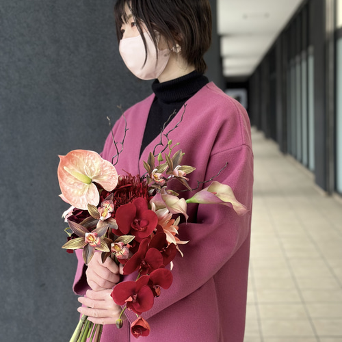 和装向けウエディングブーケ 胡蝶蘭赤 ブーケ SATOMI 通販