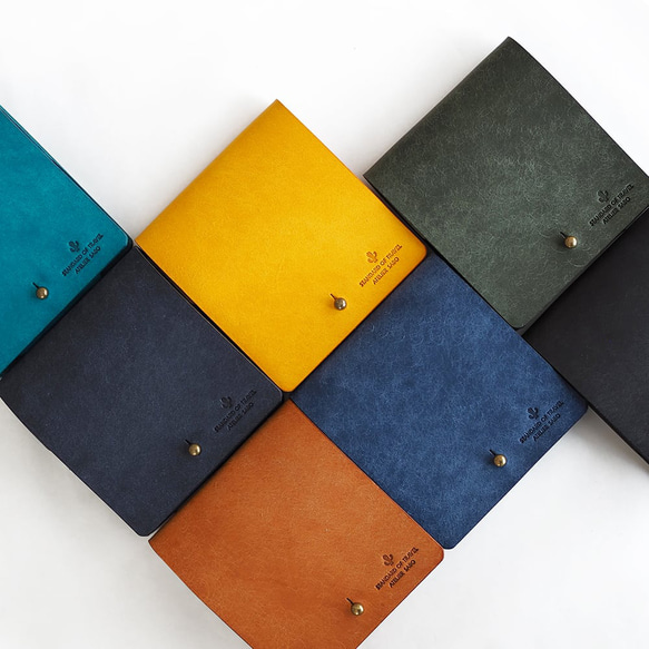 薄い 二つ折り財布【ブルー×ブラウン】 ブランド メンズ レディース 鍵 コンパクト 手縫い レザー 革 11枚目の画像