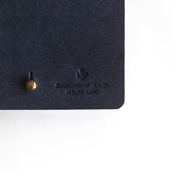 薄い 二つ折り財布【ネイビー×イエロー】 ブランド メンズ レディース 鍵 コンパクト 手縫い レザー 革 6枚目の画像
