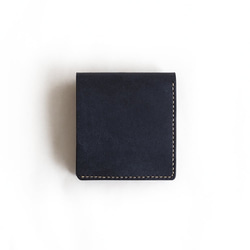薄い 二つ折り財布【ネイビー×イエロー】 ブランド メンズ レディース 鍵 コンパクト 手縫い レザー 革 4枚目の画像