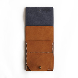 薄い 二つ折り財布【ネイビー×ブラウン】 ブランド メンズ レディース 鍵 コンパクト 手縫い レザー 革 5枚目の画像