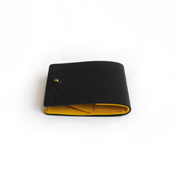 薄い 二つ折り財布【ブラック×イエロー】 ブランド メンズ レディース 鍵 コンパクト 手縫い レザー 革 3枚目の画像
