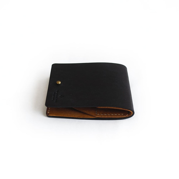 薄い 二つ折り財布【ブラック×ブラウン】 ブランド メンズ レディース 鍵 コンパクト 手縫い レザー 革 3枚目の画像