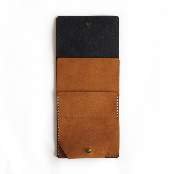 薄い 二つ折り財布【ブラック×ブラウン】 ブランド メンズ レディース 鍵 コンパクト 手縫い レザー 革 5枚目の画像