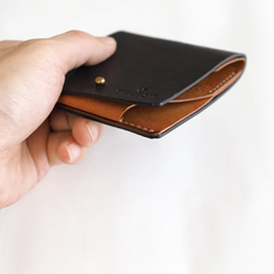 薄い 二つ折り財布【ブラック×ブラウン】 ブランド メンズ レディース 鍵 コンパクト 手縫い レザー 革 7枚目の画像