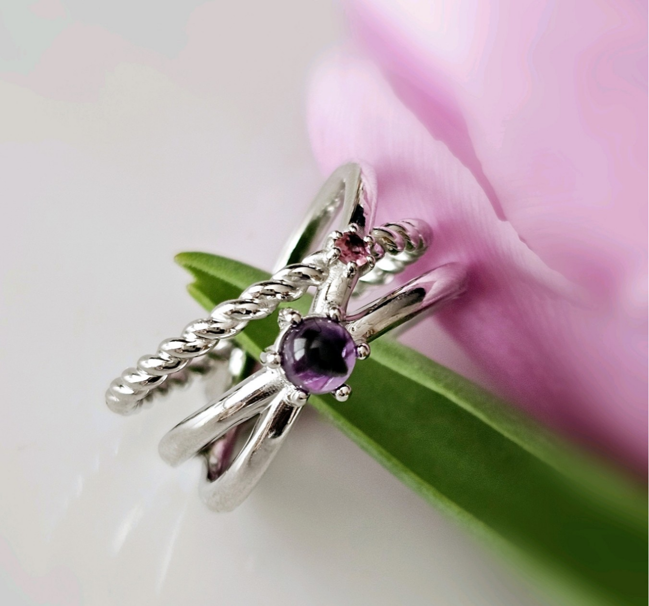 選べる誕生石３連リング、レイヤードリングRS-301