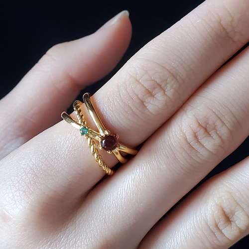 レイヤード風選べる天然石、ゴールドリングRS-301 指輪・リング