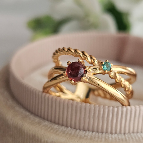 レイヤード風選べる天然石、ゴールドリングRS-301 指輪・リング Ring