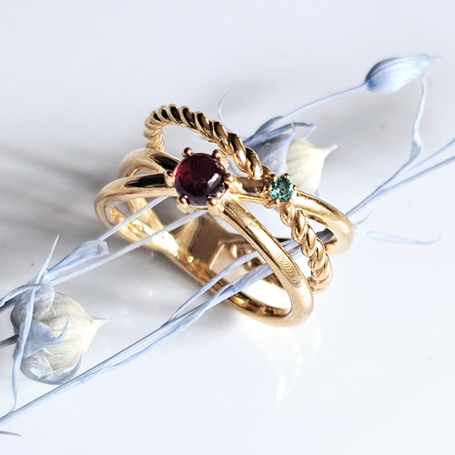 レイヤード風選べる天然石、ゴールドリングRS-301 指輪・リング Ring