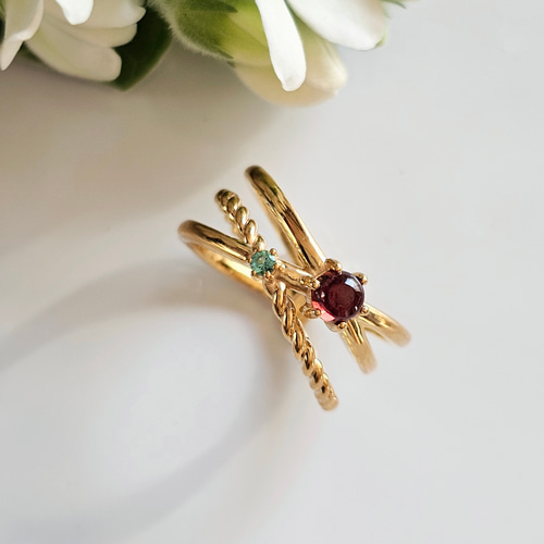 レイヤード風選べる天然石、ゴールドリングRS-301 指輪・リング Ring