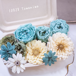 [送料無料]プリザの花箱✿Mellow Turquoise 花材セット詰め合わせ プリザーブドフラワー ドライフラワー 1枚目の画像