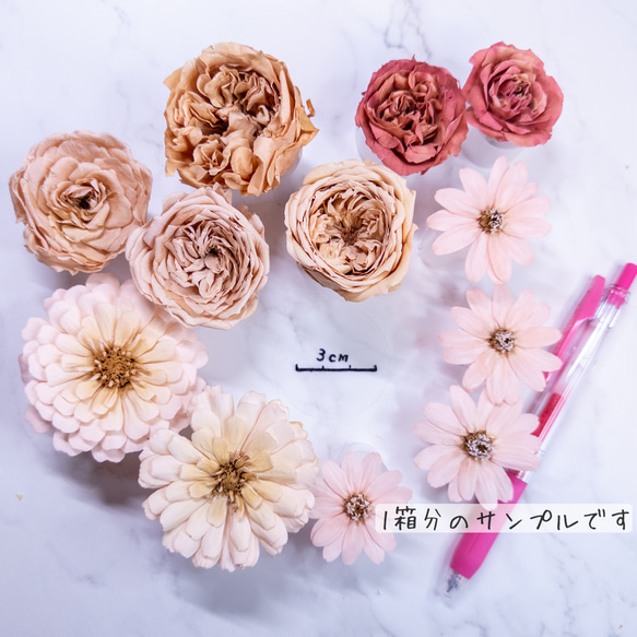 [送料無料]プリザの花箱✿Mellow Pink 花材セット詰め合わせ プリザーブドフラワー ドライフラワー 2枚目の画像