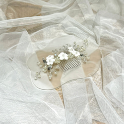 人気♥お花の髪飾り　ヘアアクセス　上品　ホワイト　和装　パール　ヘッドドレス　振袖　着物　結婚式小物　花嫁　成人式 2枚目の画像