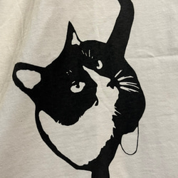 猫柄デザイン　レディース長袖Tシャツワンピース 綿100% 2枚目の画像