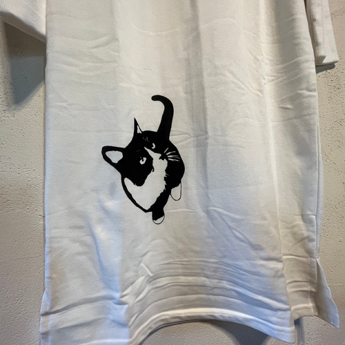 猫柄デザイン レディース長袖Tシャツワンピース 綿100% ワンピース