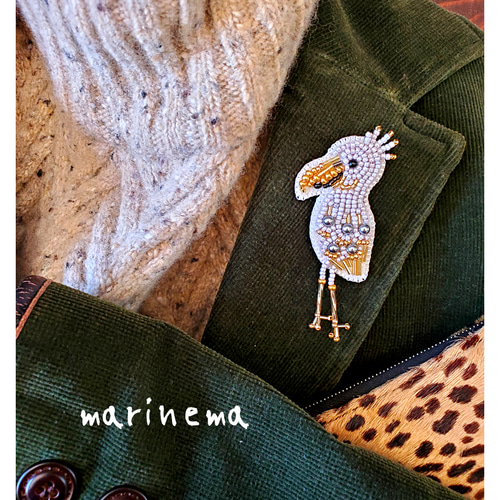 オーダー⭐完成品ハシビロコウさんのビーズ刺繍ブローチ ブローチ まり