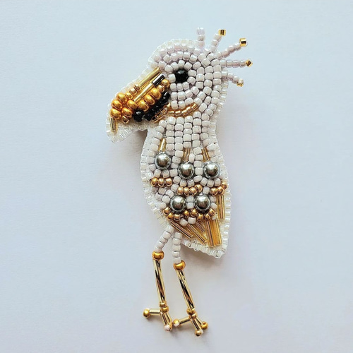 オーダー⭐完成品ハシビロコウさんのビーズ刺繍ブローチ 胸針