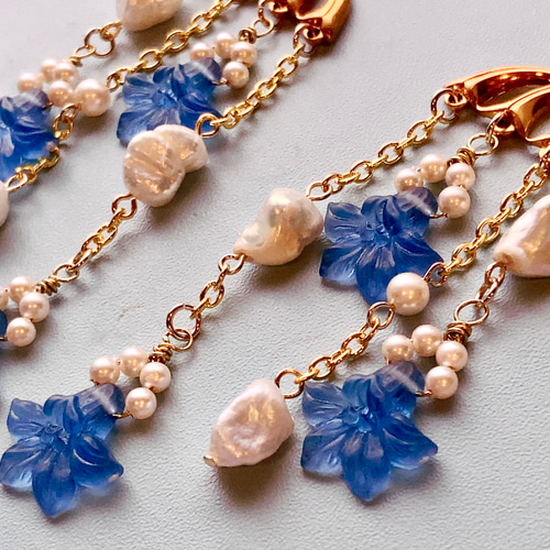 ✤ 青百合とバロックパールのピアス ✤ ピアス（その他