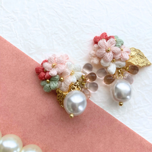 Shashi ピアス 花 フラワー ドロップ 桜 凛 RIN キャッチ ボディピアス 16G 18G 和風 富士山 桜 さくら