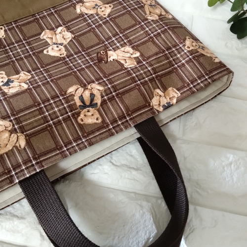 送料無料》通園・通学3点セット・タータンチェックなクマさん・茶