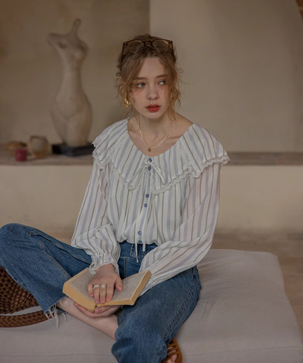 オリジナルデザイン  フリル襟　長袖ブラウス