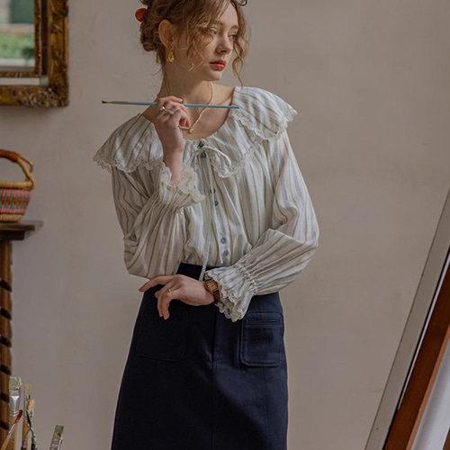 オリジナルデザイン フリル襟 長袖ブラウス ブラウス hellodream 通販