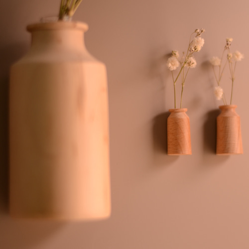 ミニチュア木製 一輪挿し(5個1セット) マグネット付き ドライ