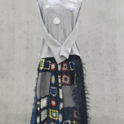 イタリア製　ルイジ　ベルガ　シルク絹１００％手編みモチーフプリント柄　フリンジケミカルレース　チュールフリル　スカート 3枚目の画像