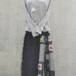 イタリア製　ルイジ　ベルガ　シルク絹１００％手編みモチーフプリント柄　フリンジケミカルレース　チュールフリル　スカート 4枚目の画像