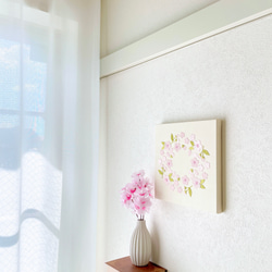 【送料無料】木製ファブリックパネル　桜リース刺繍　アイボリー　23×23cm 11枚目の画像