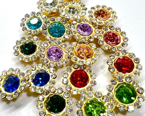 9.ライトグリーン【12mm 8個】 A級ガラスラインストーン 花
