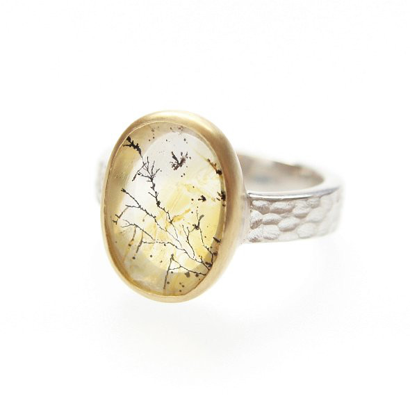 1点物 K18 SV925 デンドリティッククォーツ リング 指輪（オーバル）ゴールド シルバー コンビカラー 天然石