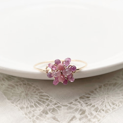 ［14kgf］ Bijou bouquet - ピンクサファイア ピンクスピネル ロードナイトのワイヤーリング 6枚目の画像