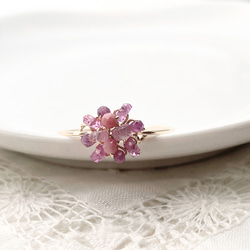 ［14kgf］ Bijou bouquet - ピンクサファイア ピンクスピネル ロードナイトのワイヤーリング 4枚目の画像