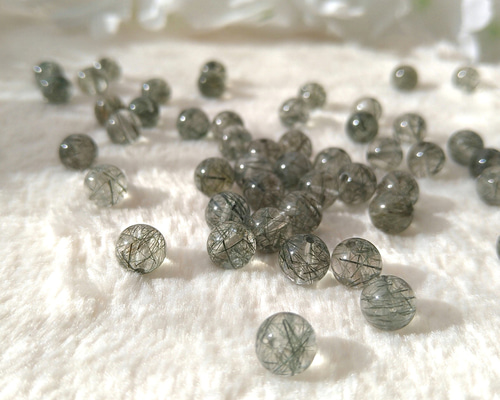 6mm 4個 グリーンルチルクォーツ 良質 天然石 ラウンド 丸玉 天然石