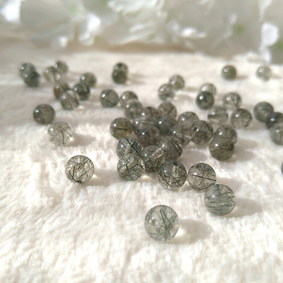 6mm 4個 グリーンルチルクォーツ 良質 天然石 ラウンド 丸玉 天然石