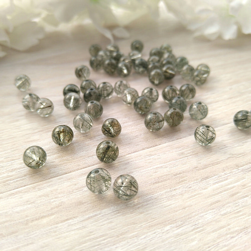 6mm 4個 グリーンルチルクォーツ 良質 天然石 ラウンド 丸玉 天然石