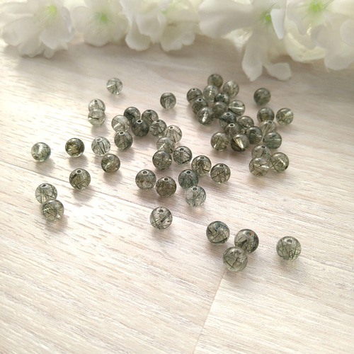 6mm 4個 グリーンルチルクォーツ 良質 天然石 ラウンド 丸玉 天然石