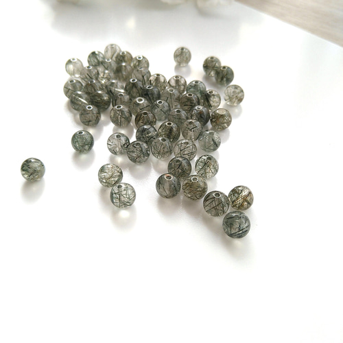 6mm 4個 グリーンルチルクォーツ 良質 天然石 ラウンド 丸玉 天然石