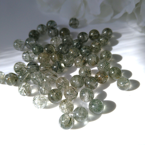 6mm 4個 グリーンルチルクォーツ 良質 天然石 ラウンド 丸玉 天然石