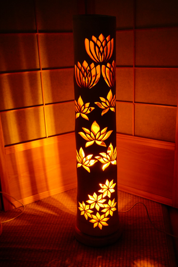 ◇両面彫◇竹あかり・竹灯り・竹灯籠・竹ランプ ～～ ☆睡蓮  