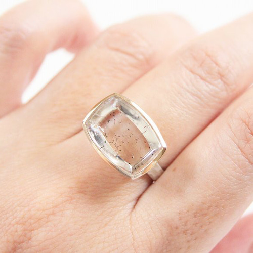 1点もの K10 ピンクファイヤークォーツ リング 指輪（レクタングル