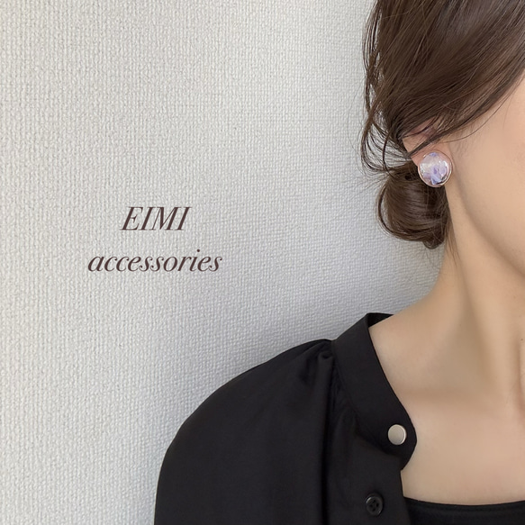 【EIMI】シェルカボション×2連フープ 8枚目の画像