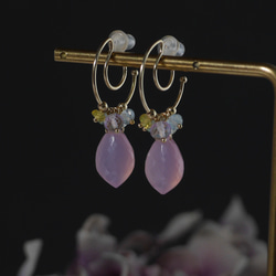 #997E 頂部切割粉紅色玉髓和柔和顏色天然石材耳環 第4張的照片
