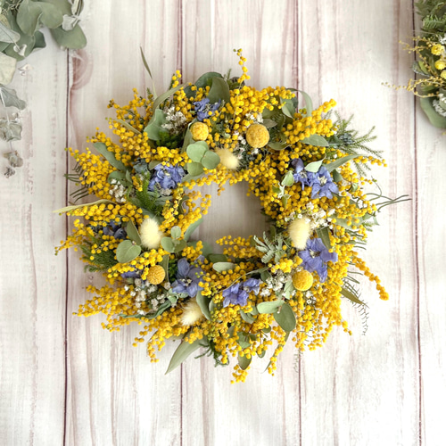 SALE ミモザとデルフィニウムのリース SALE ミモザとデルフィニウムのリース