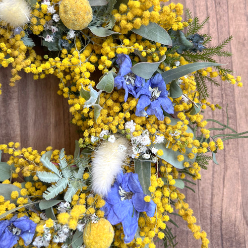 ミモザとデルフィニウムのリース 30cm リース ミネット〜小さな