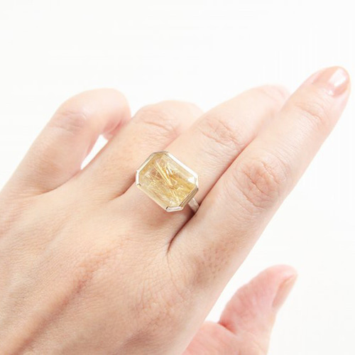 1点物 K10 ルチルクォーツ リング 12号（レクタングル）指輪 10金