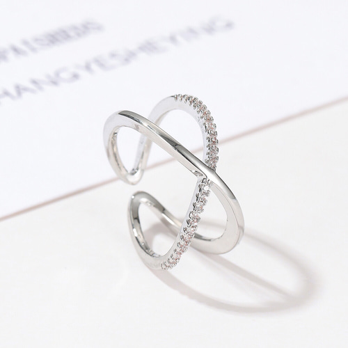 クロス デザイン リング キラキラ ジルコニア シンプル ピンクゴールド