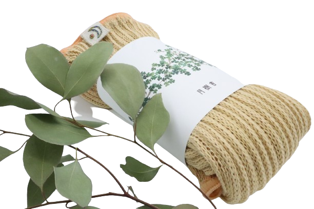 ユーカリ　新月の草木染めレッグウォーマー　オレンジ